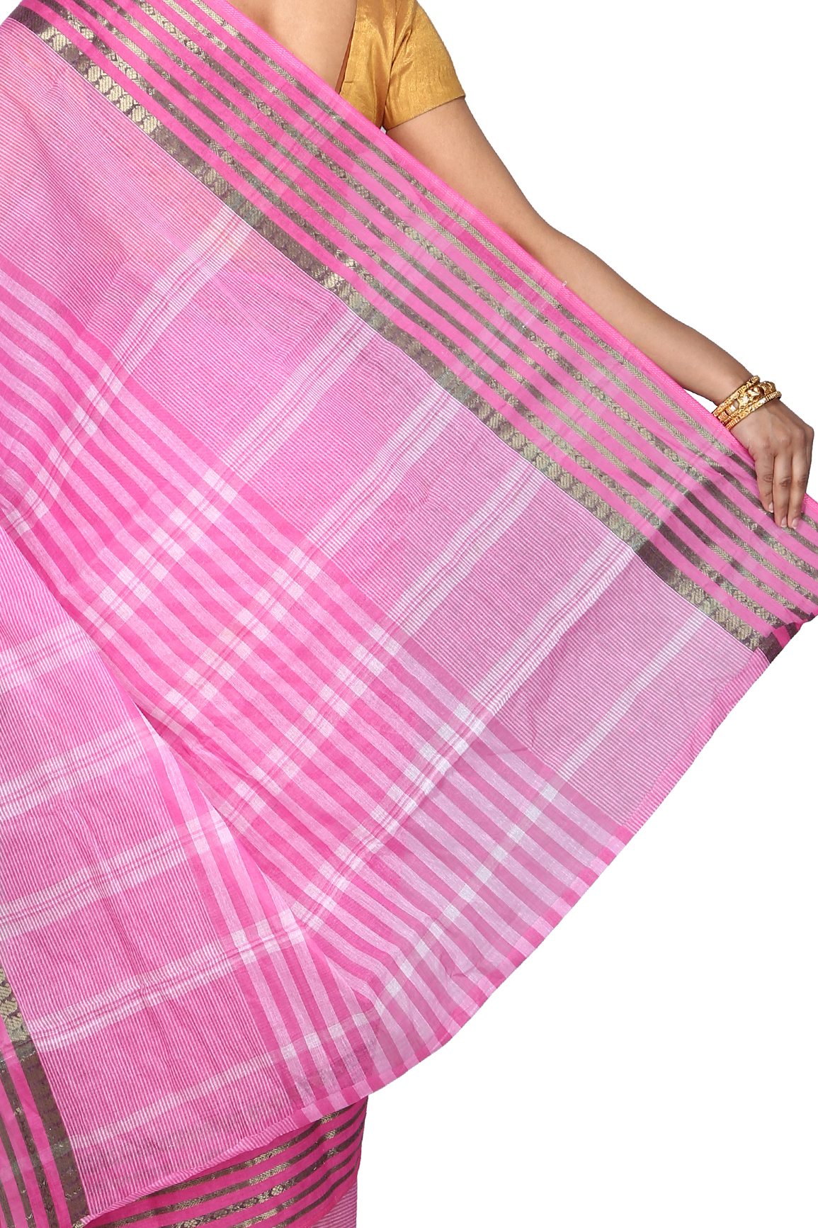 Pink Pure Cotton Zori Border Tant Saree (1963)